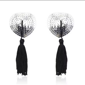 Silver Black Sequin Tassel Nipple Pasties